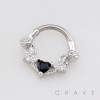 BLACK ONYX CUBIC ZIRCONIA GOTHIC ROSE VINE HINGED SEGMENT CLICKER RING 316L SURGICAL STEEL